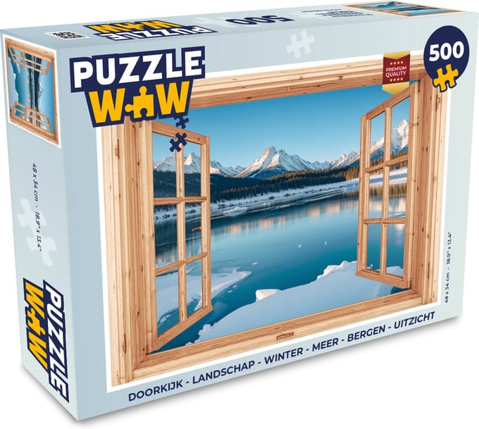 Puzzel Doorkijk - Landschap - Winter - Meer - Bergen - Uitzicht - Legpuzzel - Puzzel 500 stukjes