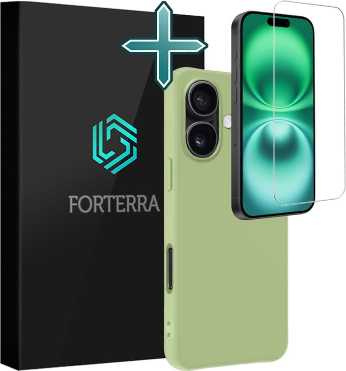 Hoesje Met Screenprotector - Geschikt voor Apple iPhone 16 Plus - Sterk & Shockproof - Telefoon Hoes - Back Cover - Siliconen Case - Groen