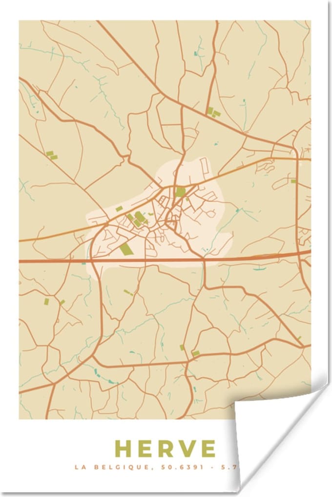 Poster Stadskaart - Retro - Herve - Plattegrond - Kaart - 20x30 cm