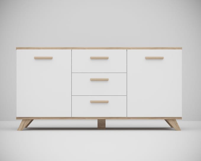 Meubel Square - Dressoir SINDI - Wit / Eiken - 150cm - Scandinavische stijl - Commode - Kast