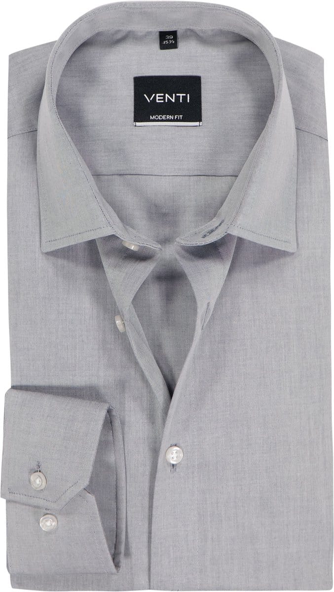 Venti - Heren Overhemd - Poplin - Strijkvrij - Regular fit - Grijs