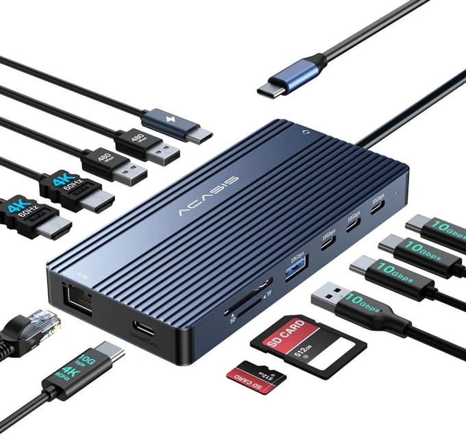 Acasis - 14-poorts - 4K 60Hz - USB-C dockingstation - PD - 100W Opladen - USB C Video & Data