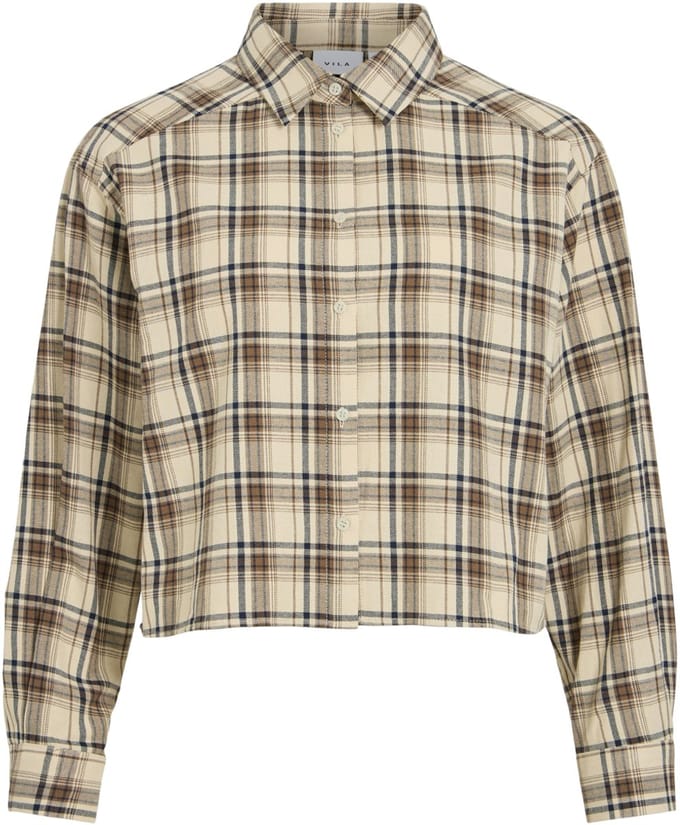 Vila Blouse Vimyra L/s Shirt 14121193 Cloud Dancer/navy And Coffee Bean Dames Maat - W34
