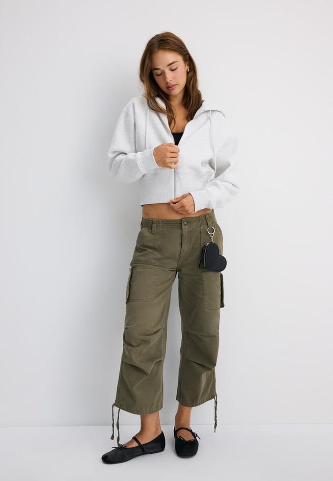Stradivarius Sweater met capuchon en rits  Grijs melange S