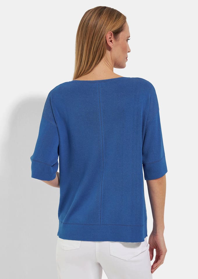 Tricot pullover met ajourpatroon - blauw - Gr. 38 van Goldner Fashion