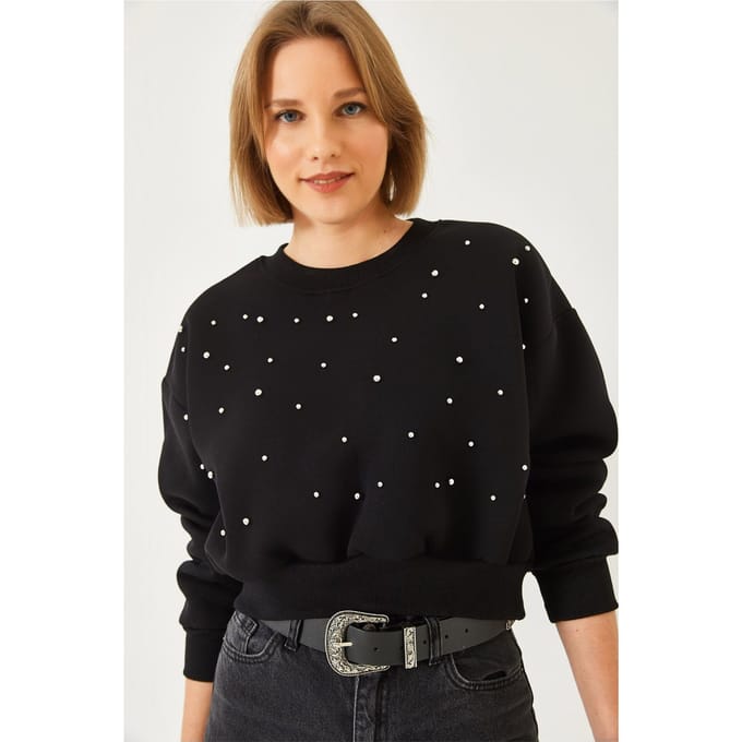 Patroon Crew Neck Trui met Pompon
