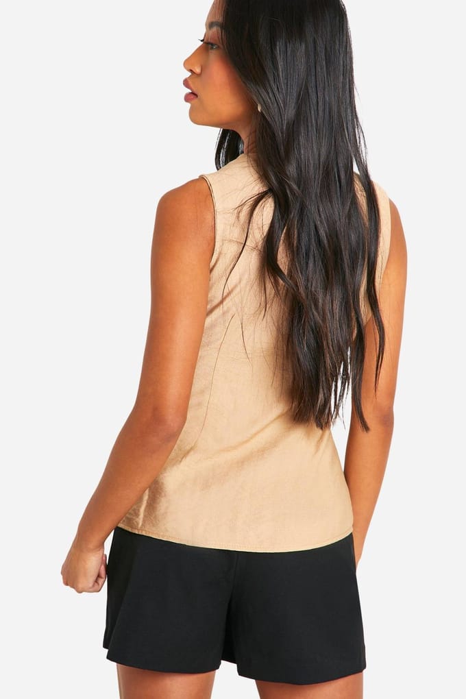 boohoo Dames Linnen-look lang vest | Taupe | Maat: 6