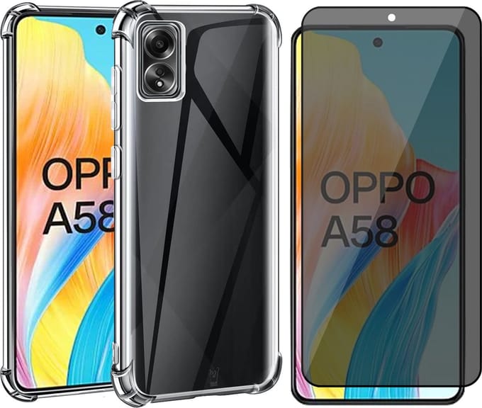 Hoesje geschikt voor Oppo A58 4G - Privacy Screenprotector Volledig Dekkend Glas - Shockproof Transparant