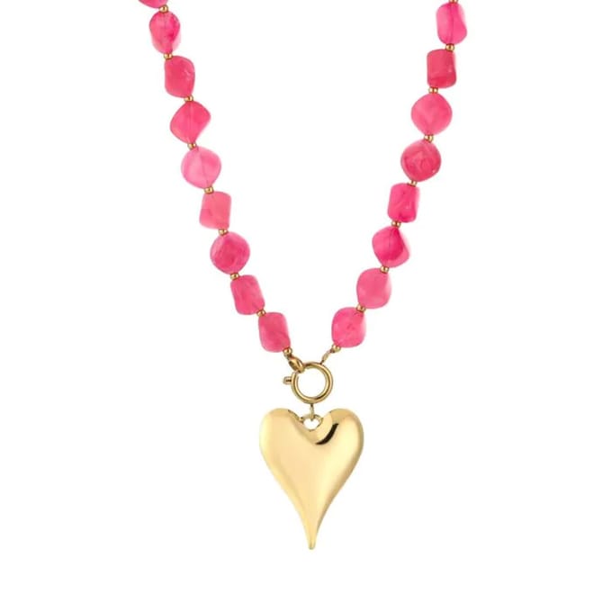 Bijoutheek Collier Grote Kralen Hart Fuchsia