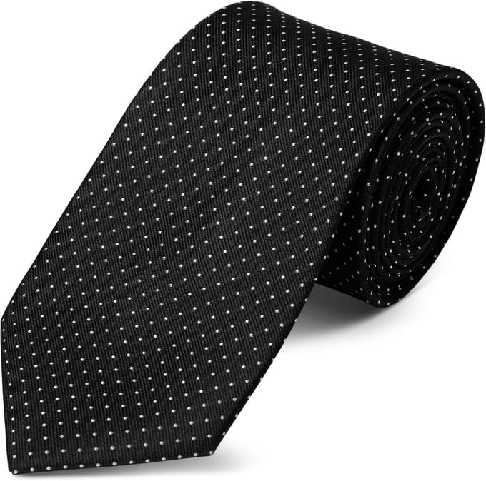 Zwarte 8 cm Brede Zijden Stropdas met Polkadotmotief