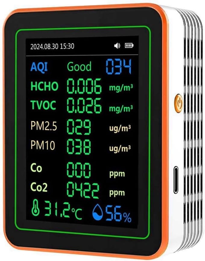 Luchtkwaliteitsmonitor - Luchtmeter CO2 - Kantoor School - 12 in 1 Functies - 14x10x5 cm - Wit