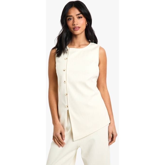 boohoo Dames Petite Cord-gilet | Ivory | Maat: 14