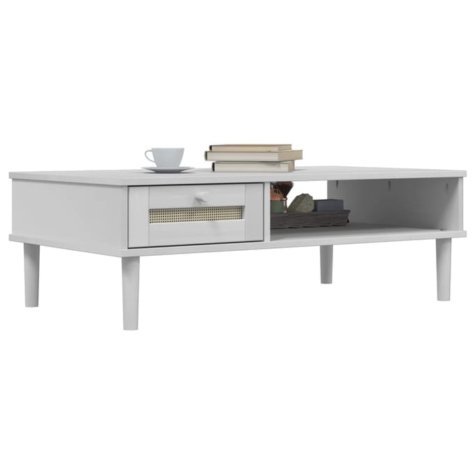 vidaXL - Salontafel - SENJA - 100x55x33 - cm - rattan-look - massief - hout - wit