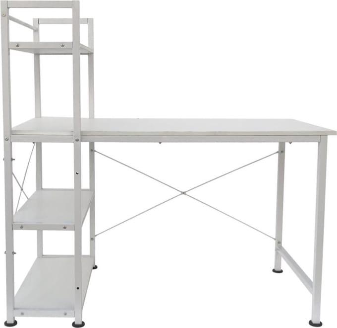 Bureau computertafel Stoer - 3 opbergplanken - industrieel modern wit - metaal hout