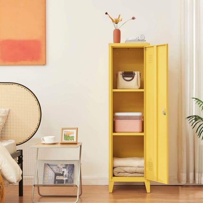 Lockerkast Kurikka metaal 137x38x38 cm geel [en.casa]