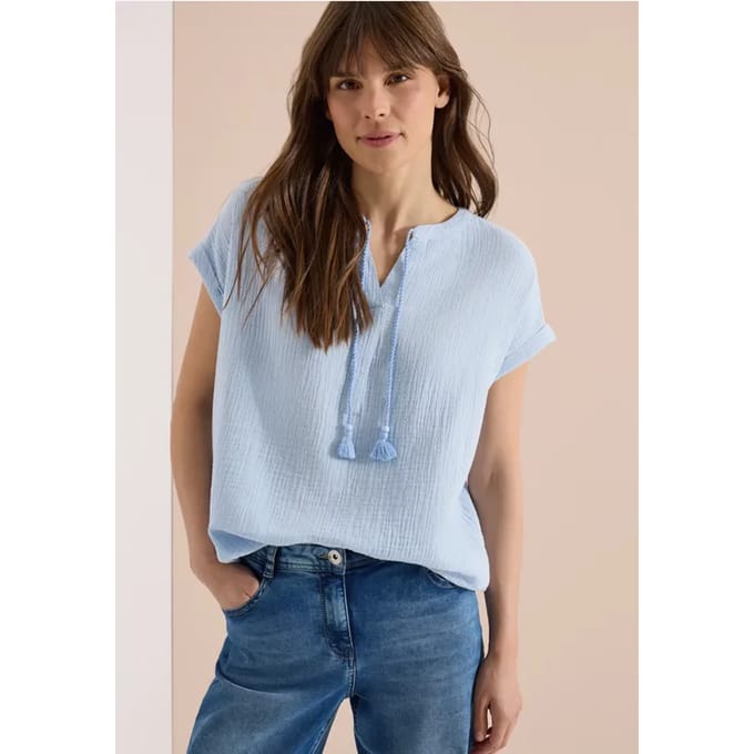 Blouse met gespleten hals in mousseline