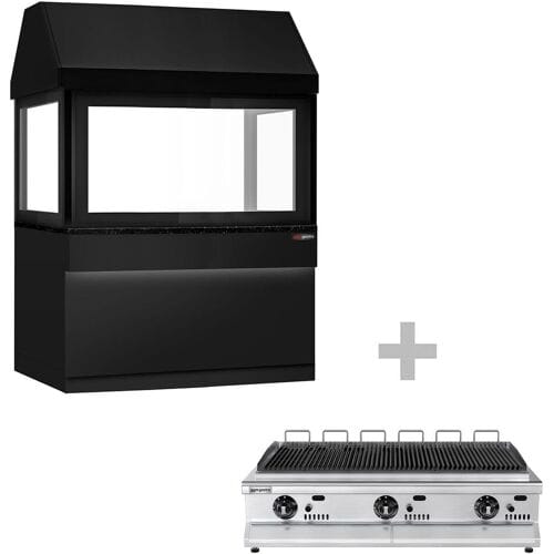 GGM Gastro Gasgrill TORONTO - 1500mm - schwarze Front - schwarze Granit-Arbeitsplatte - Hitzeschutzglas