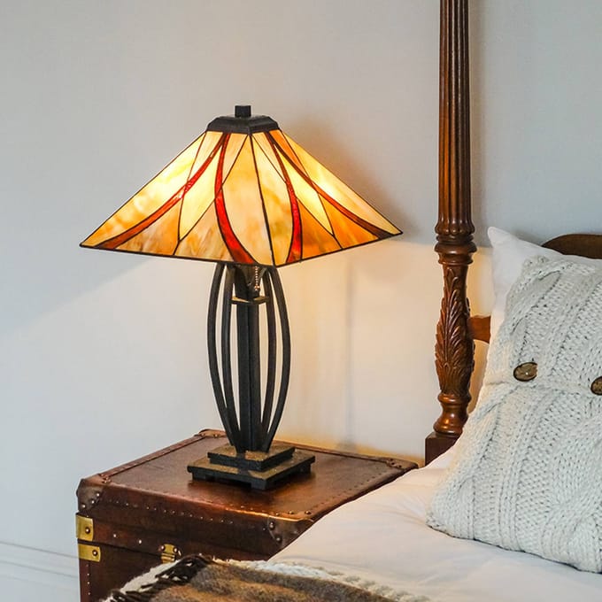 Quoizel Tiffany LED Tafellamp Asheville | 2X E27 Max 60W | Valiant Bronze