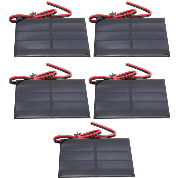5 stuks mini zonnepaneel batterijcelbordmodule met 30 cm draad 60 x 80 x 3 mm DC 0,65 W 1,5 V black