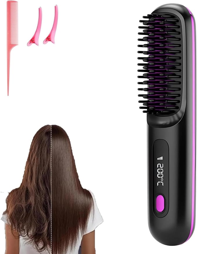 Draadloze Stijlborstel - Haar Styler - Snel Haar Stijlen - Instelbare Temperatuur - Compact Formaat - Zwart