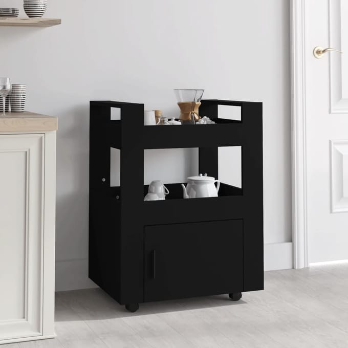 vidaXL - Keukentrolley - 60x45x80 - cm - bewerkt - hout - zwart