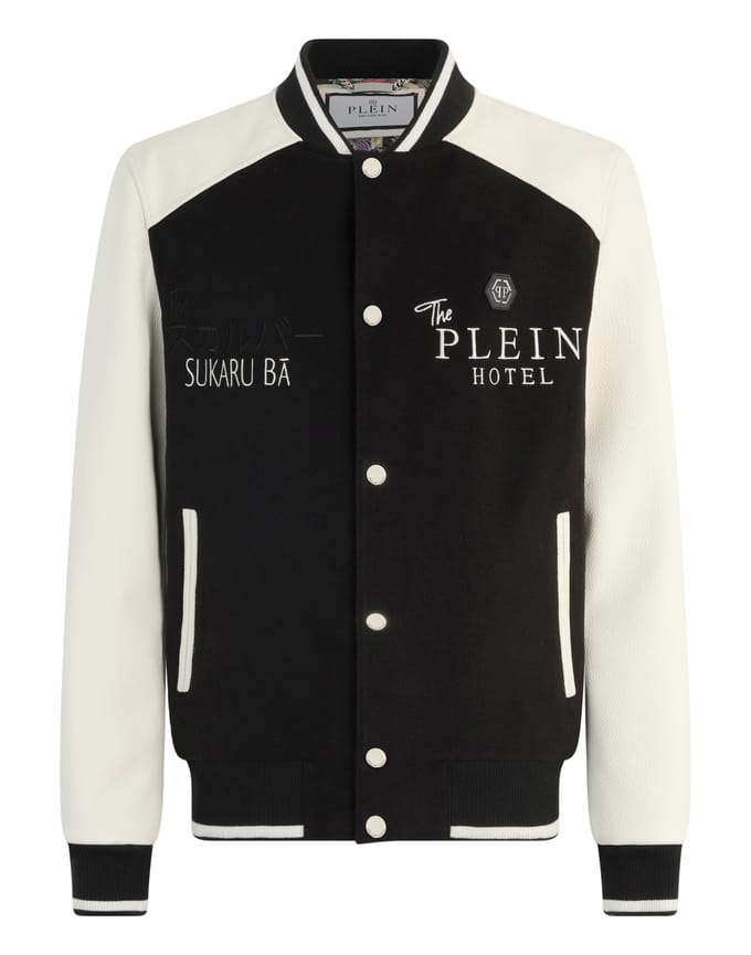 Wool & Leather Varsity Bomber Jacket Dragons