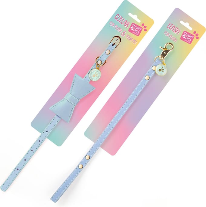 Studio Pets® Stijlvolle Blauwe Halsband met Strik & Riem – Accessoire voor Knuffels (16 & 23 cm)