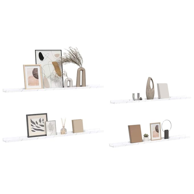 vidaXL - Wandplank - 4 - st - Wit - Marmer - 115 - x - 9 - x - 3 - cm - Bewerkt - hout
