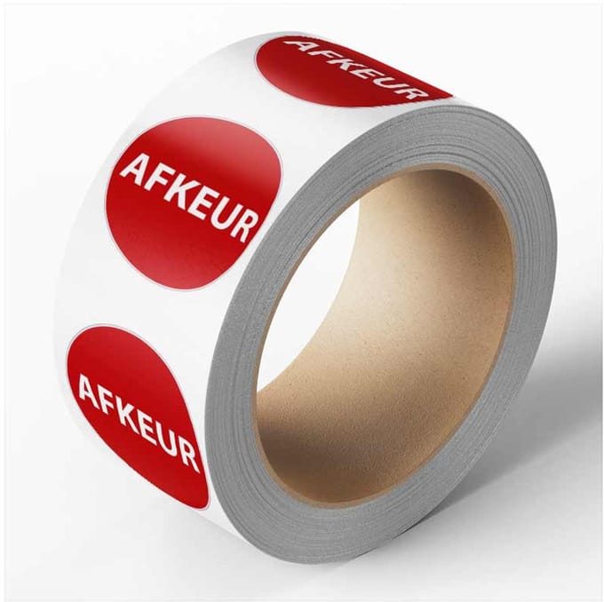 Afkeur keuringssticker op rol, 25 meter 40 mm - 580 per rol