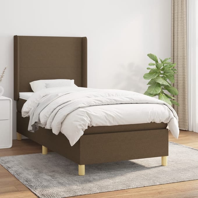 vidaXL - Boxspring - met - matras - stof - donkerbruin - 80x200 - cm