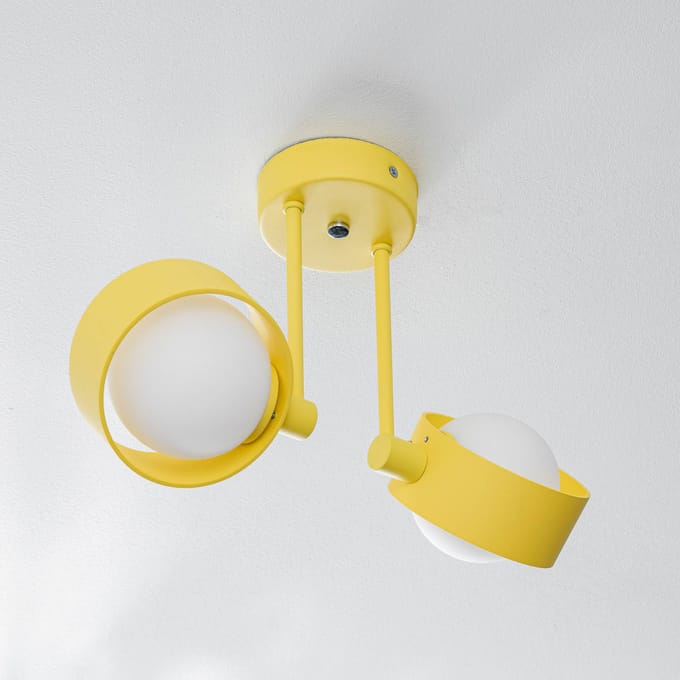 Argon Plafondlamp Mado van staal, geel, 2-lamps
