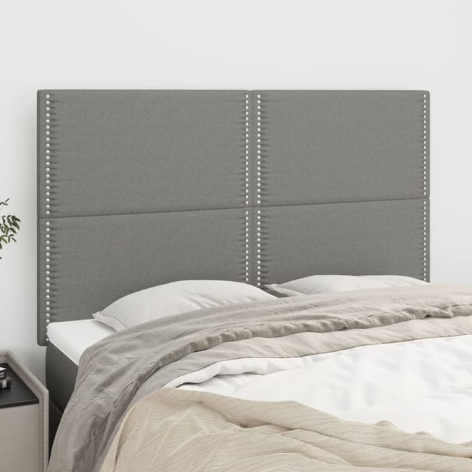 vidaXL - Hoofdbord - donkergrijs - 144x5x118/128 - cm - Stof