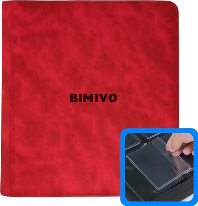 Bimivo Toploader Binder - Geschikt voor 252 kaarten - 9 Pocket Toploader Map - Premium - Rood