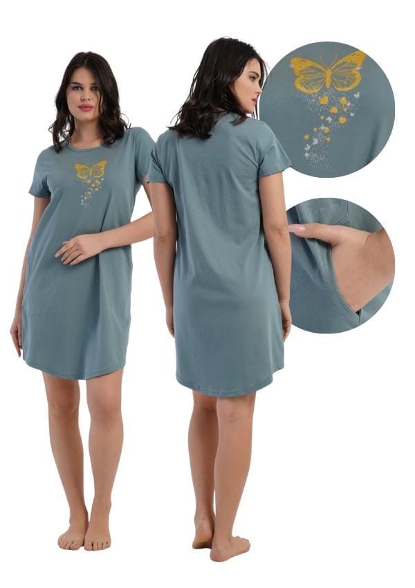 Chemise de Nuit Vienetta M Coton Manches Courtes Lâche Confortable
