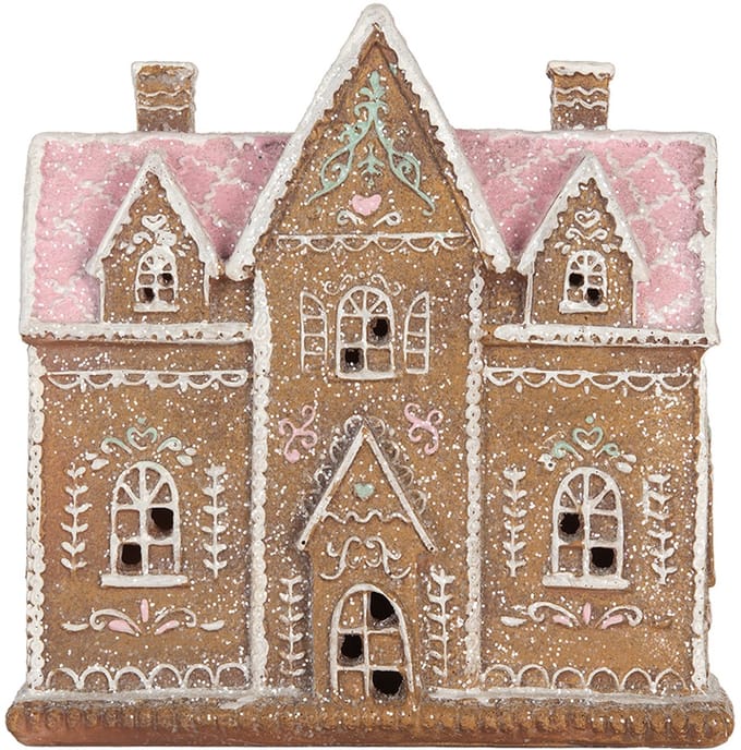 Clayre & Eef Gingerbread house met LED 21x8x20 cm Bruin Kunststof