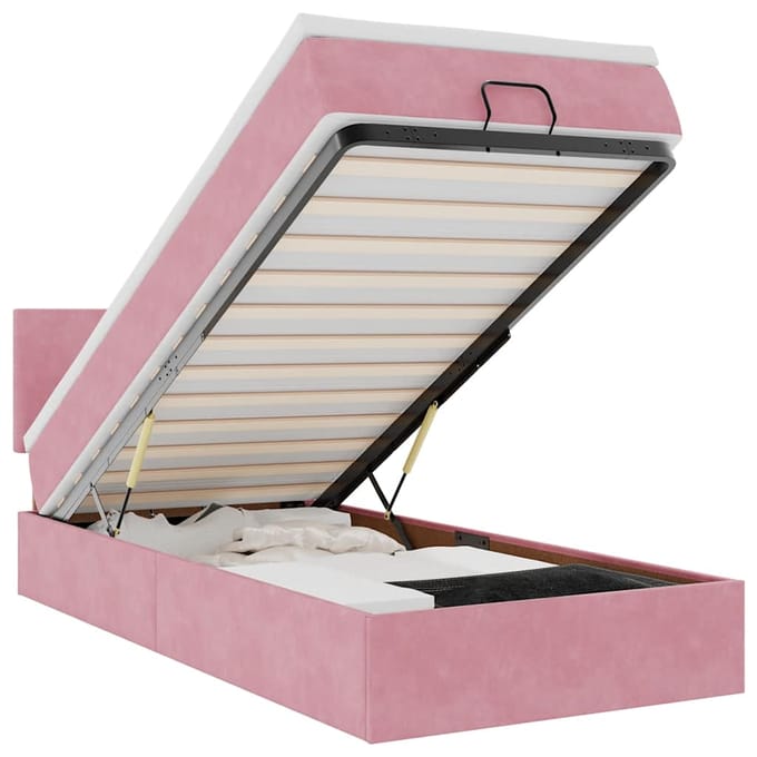 vidaXL - Ottoman - bed - met - matras - en - LED's - 90x190cm - fluweel - roze