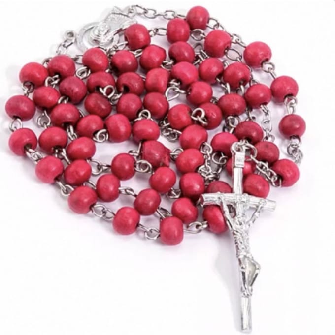 Rozenkrans ketting- Rood- Hout - Charme Bijoux