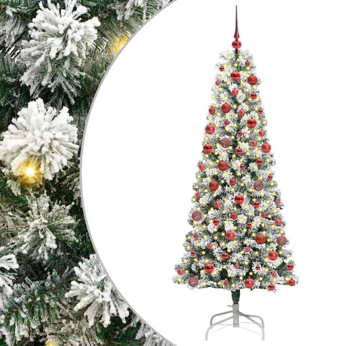 vidaXL - Kunstmatige - Hinged - Kerstboom - 300 - LED's - Groen - en - Wit - 180 - cm