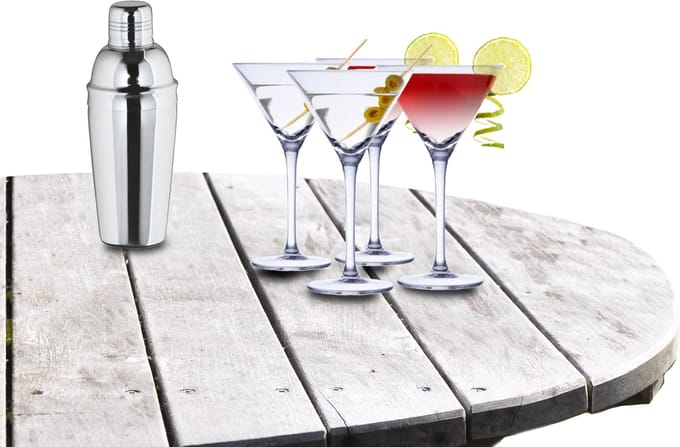 Alpina - Cocktailshaker 500 ML set - met 4x stuks Martini cocktailglazen - 220 ml