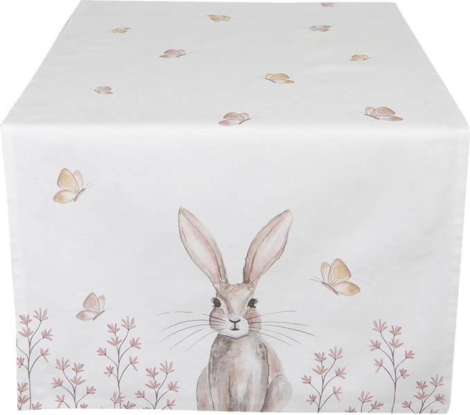Clayre & Eef Tafelloper 50x140 cm Wit Bruin Katoen Konijn