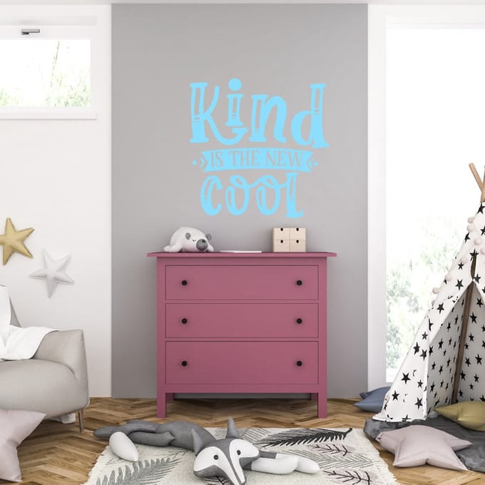 Muursticker - Kind Is The New Cool - 46,4 x 46,4 - Licht Blauw