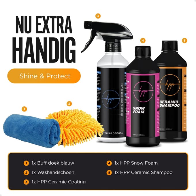 Car Care HPP Ceramic Was & Protect set - Ceramic Shampoo - Auto Wassen- Ceramic Coating - Snow Foam - Auto was set - Auto Poetspakket