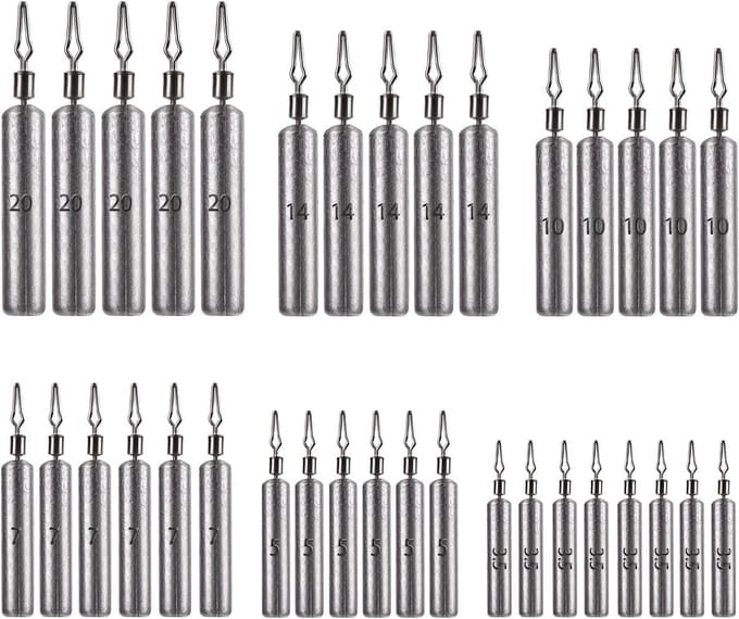 30x Set Visgewichten Druppel Lood voor Roofvis Vissen & Dropshot Rig