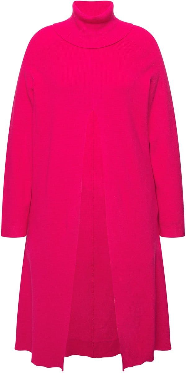 Ulla Popken - Dames - Lange pullover A-lijn opstaande kraag lange mouwen - Rood roze - Maat 46+