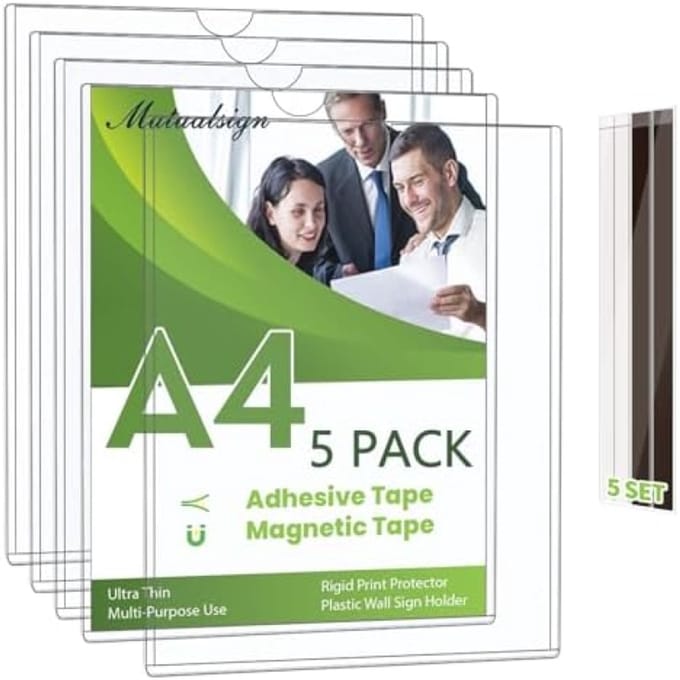 PromoHome A4 Wanddisplay Set - 5 Transparante Documenthouders met Magnetische Bevestiging