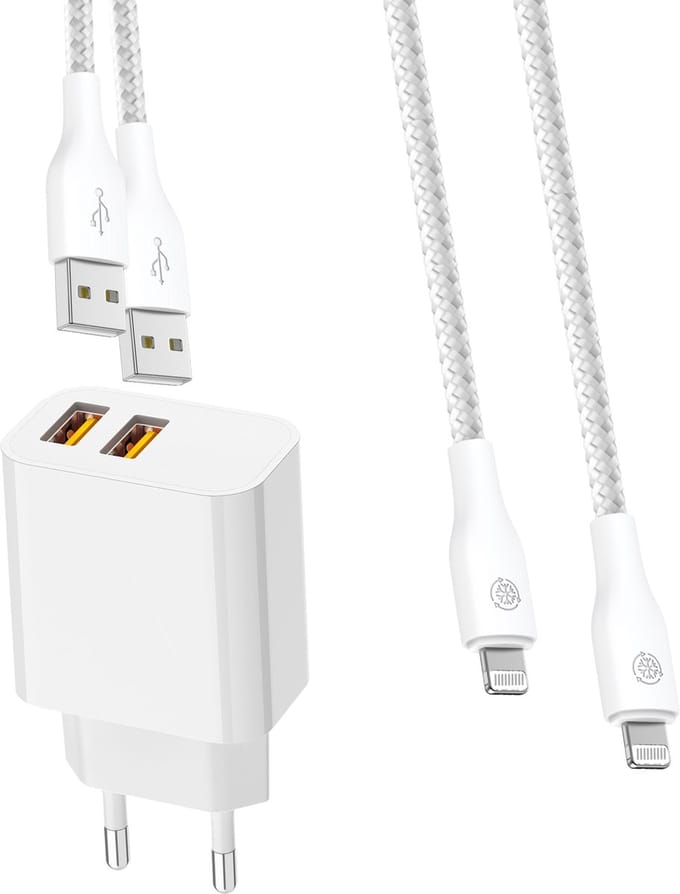 Usb stekker 2 poorten - Oplaadkabel geschikt voor iPhone 14 / 13 / 12 / 11 - Lightning naar usb kabel 2 meter