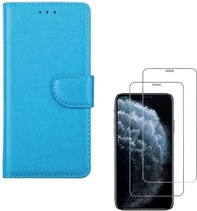 Bookcase Geschikt voor: iPhone XR - turquoise - Portemonnee hoesje + 2X Tempered Glass Screenprotector