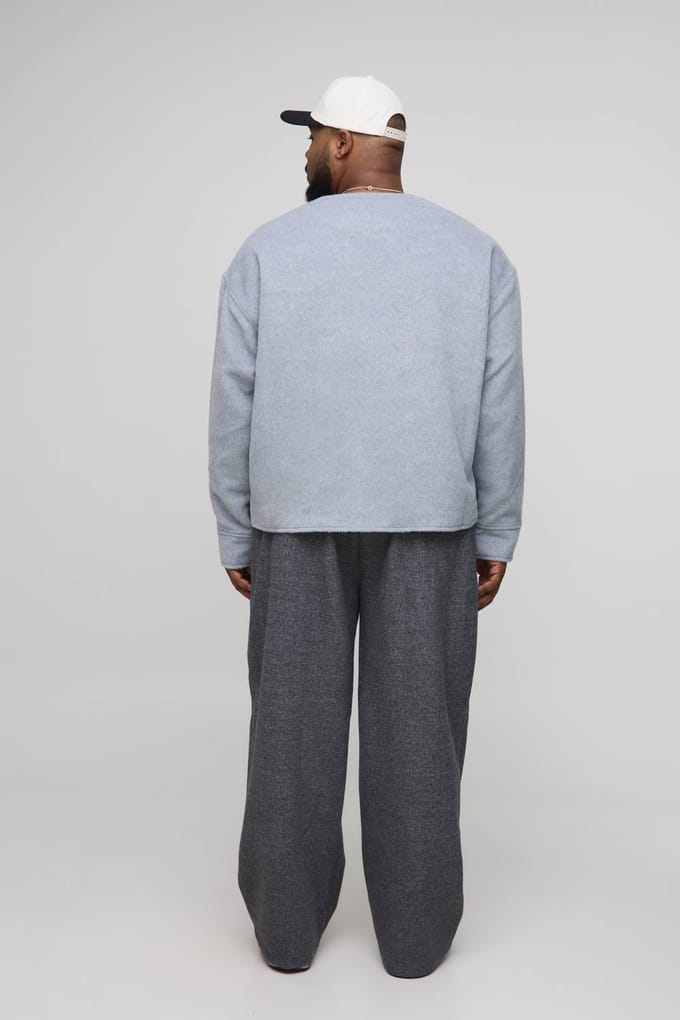 Plus kraagloze jas in wollook met boxy smart design | Grey | Size 2XL