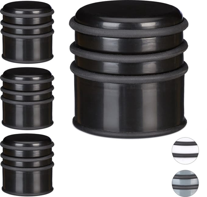 4x deurstop - deurstopper - rubberen ring - deurbuffer zwaar -kunststof zwart