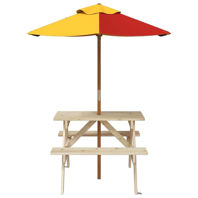 vidaXL - Picknicktafel - voor - 4 - kinderen - met - parasol - massief - vurenhout